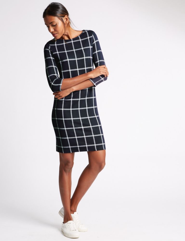 Checked 3/4 Sleeve Shift Dress 1 of 4