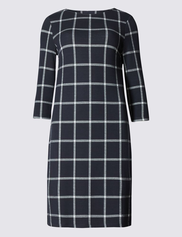 Checked 3/4 Sleeve Shift Dress 2 of 4