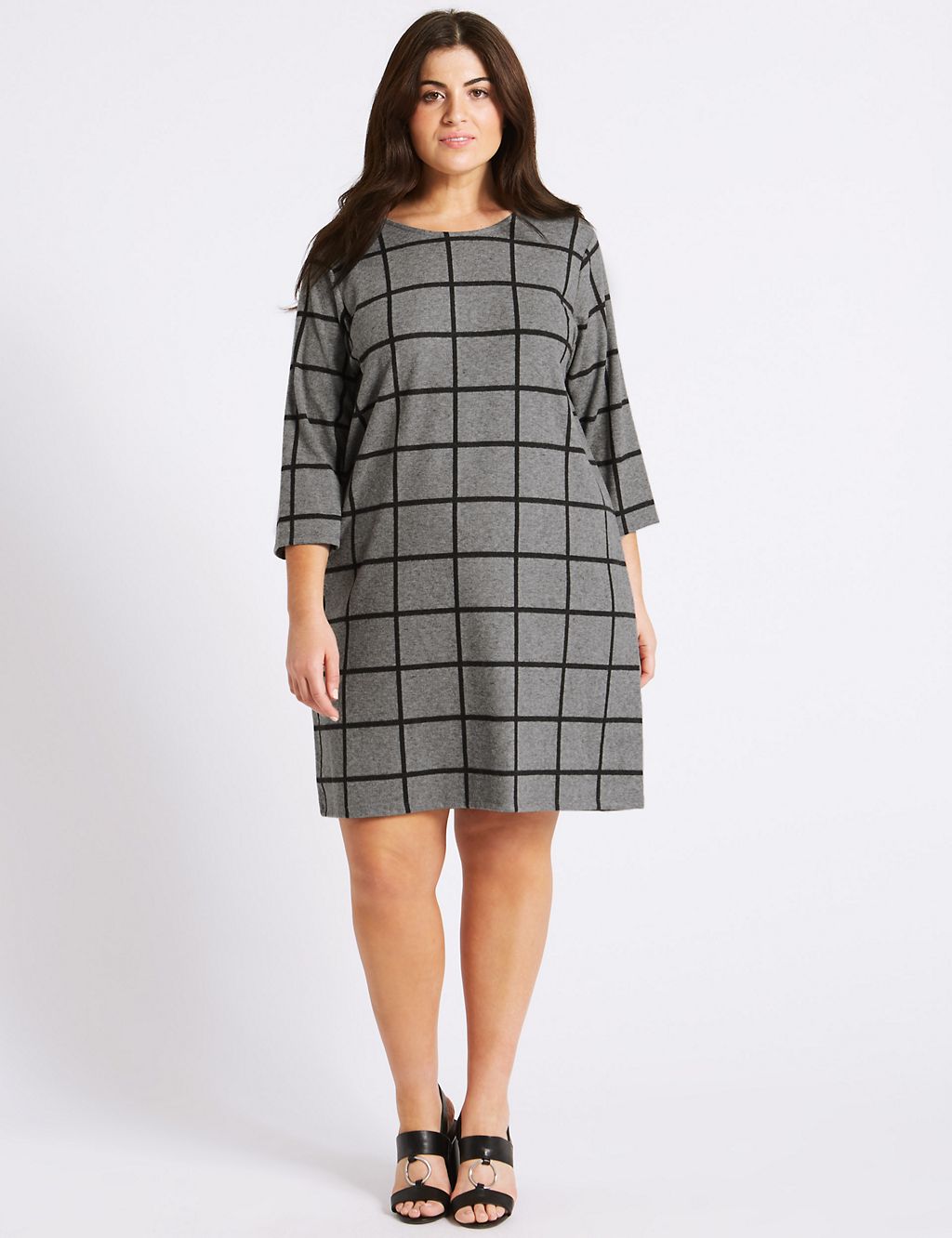 Checked 3/4 Sleeve Shift Dress 2 of 5