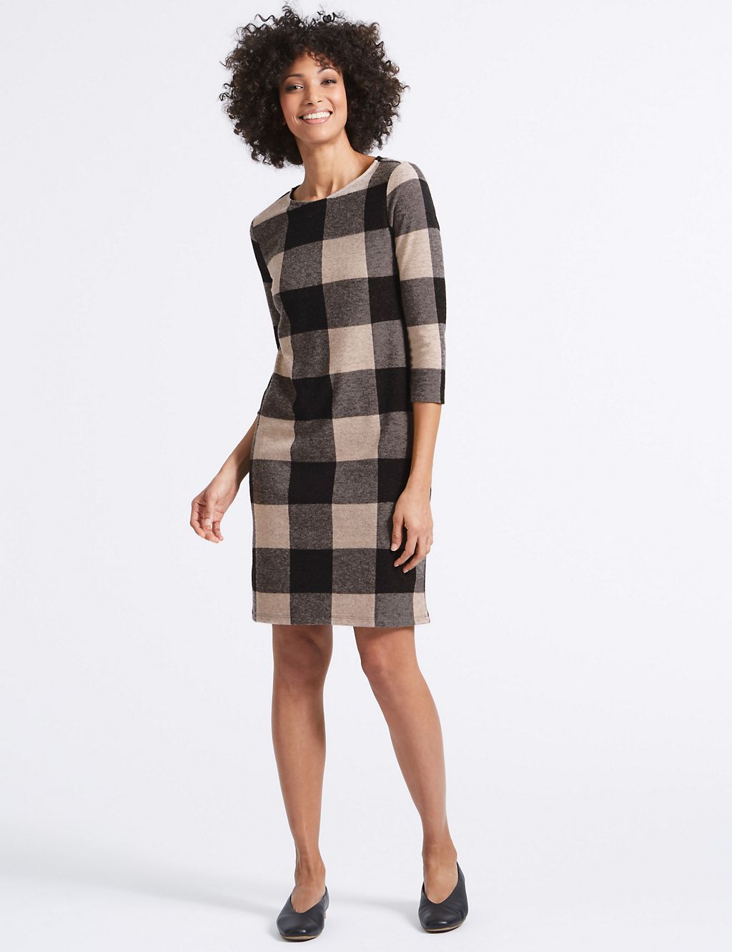 Checked 3/4 Sleeve Shift Dress 3 of 5