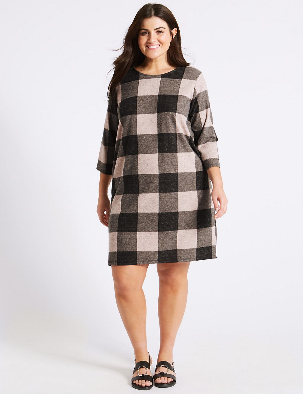 Checked 3/4 Sleeve Shift Dress 2 of 5