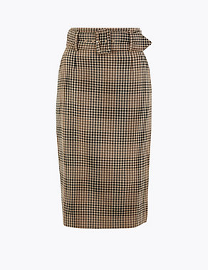 Checked Belted Midi Pencil Skirt Image 2 of 4