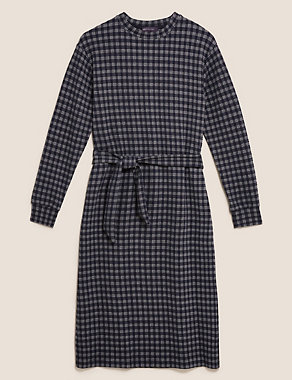 Checked Belted Midi Shift Dress Image 2 of 5