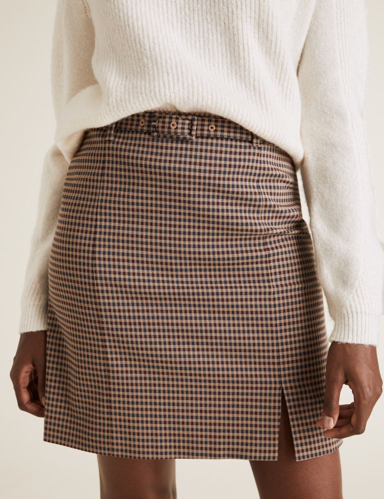 Checked Belted Mini A-Line Skirt 3 of 4