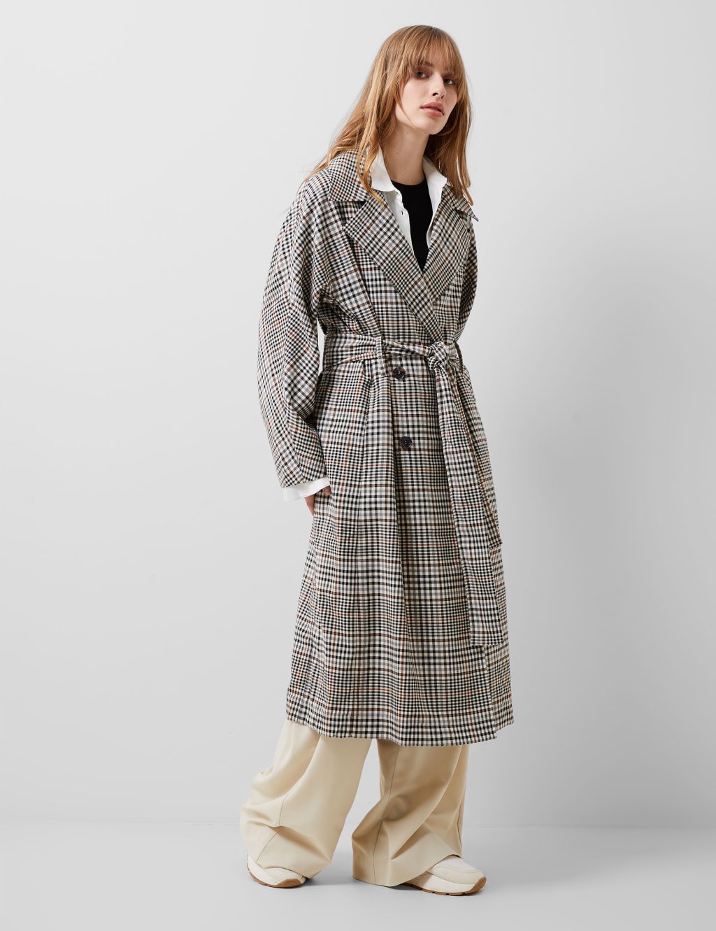Checked Belted Trench Coat French Connection M S