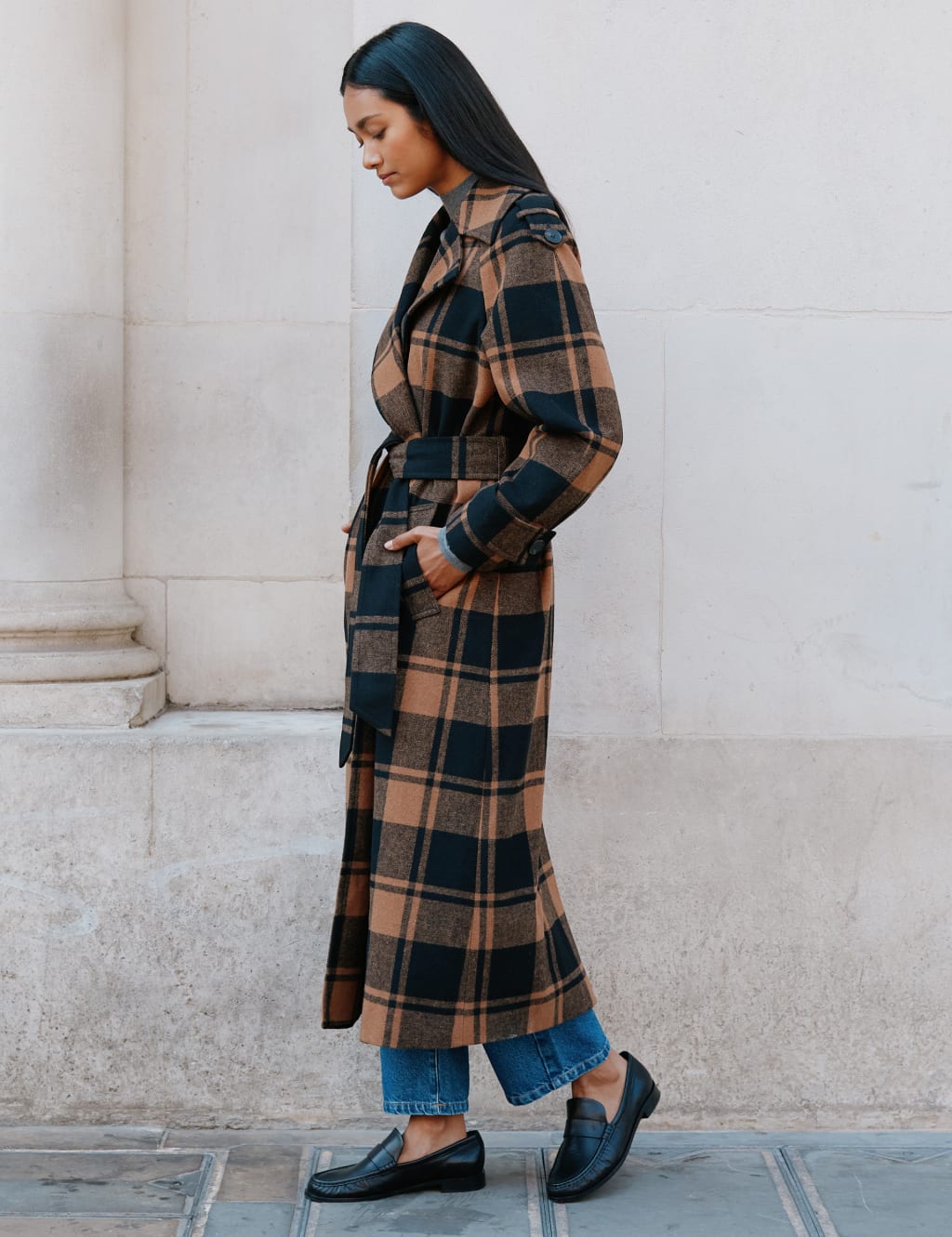 Checked wrap coat hotsell
