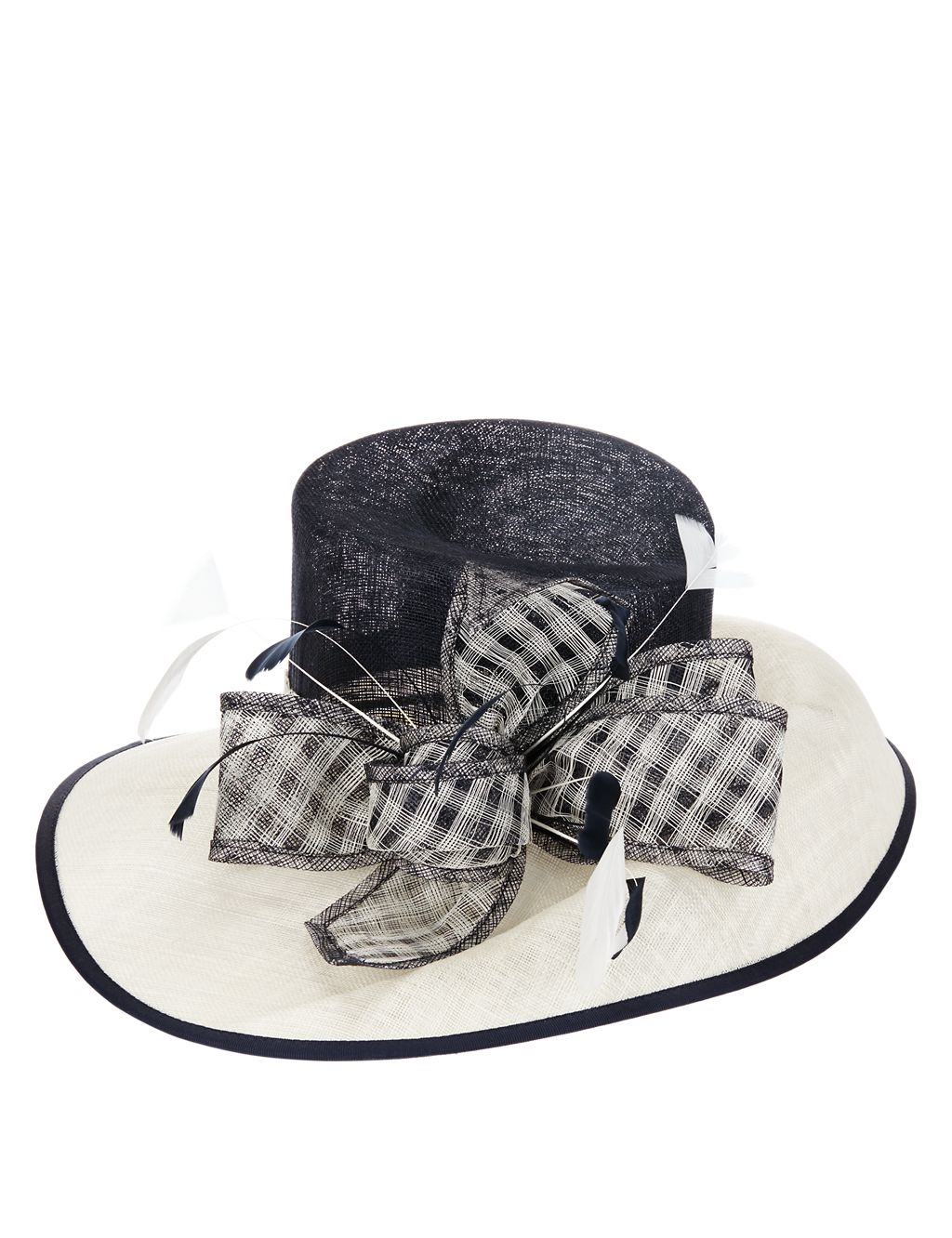 Checked Bow Feather & Mesh Hat 1 of 4