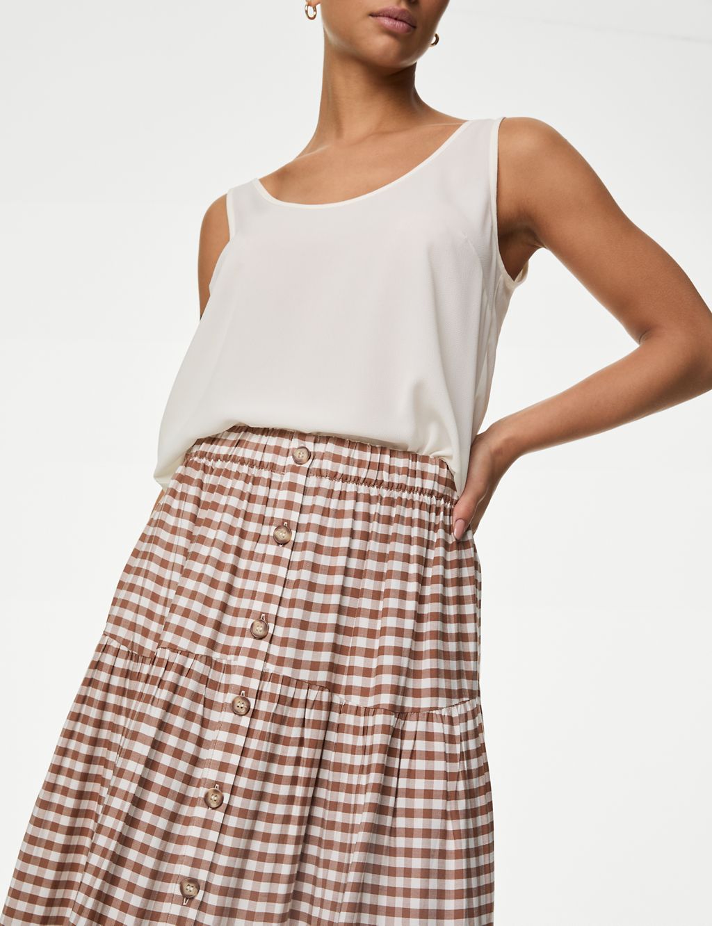 Checked Button Front Midi Skirt 2 of 5