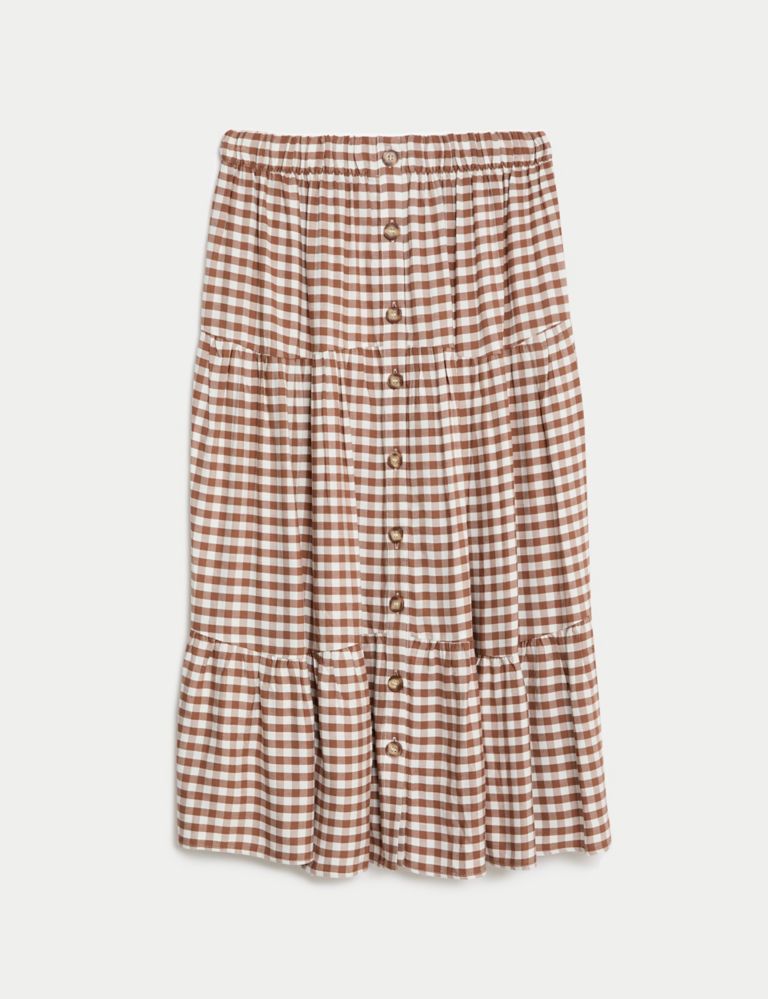 Checked Button Front Midi Skirt 2 of 5