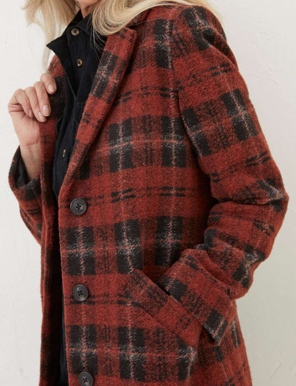 Checked Collared Longline Coat with Wool 2 of 4