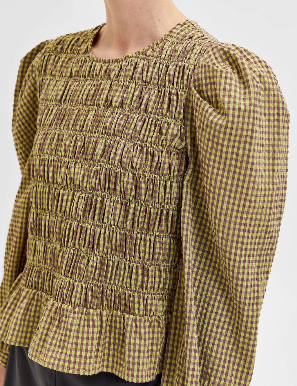 Checked Crew Neck Smock Detail Top 2 of 6
