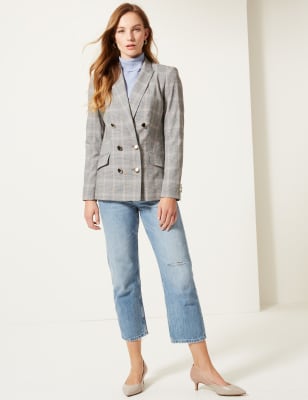 Grey check double outlet breasted blazer