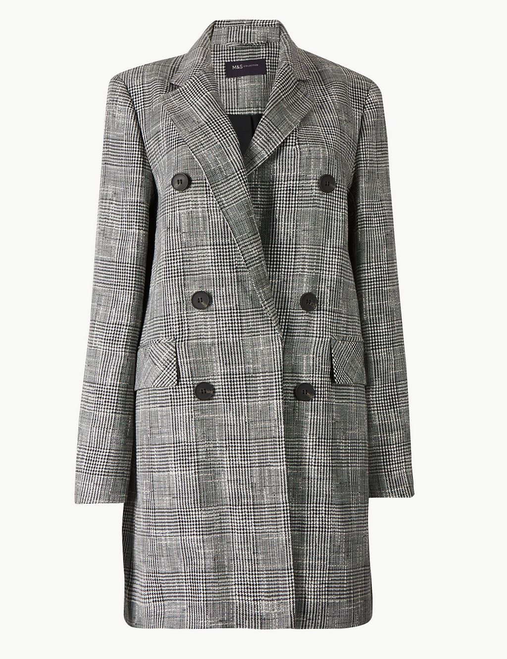 Checked Double Breasted Blazer with Linen 1 of 4