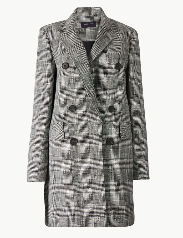 Checked Double Breasted Blazer with Linen 2 of 4