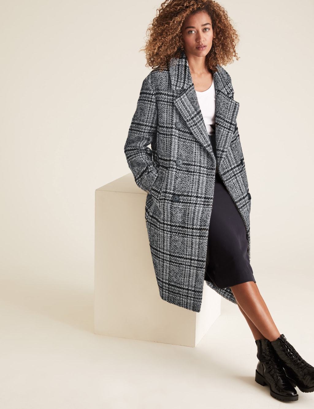 Marks and spencer checked coat cheap