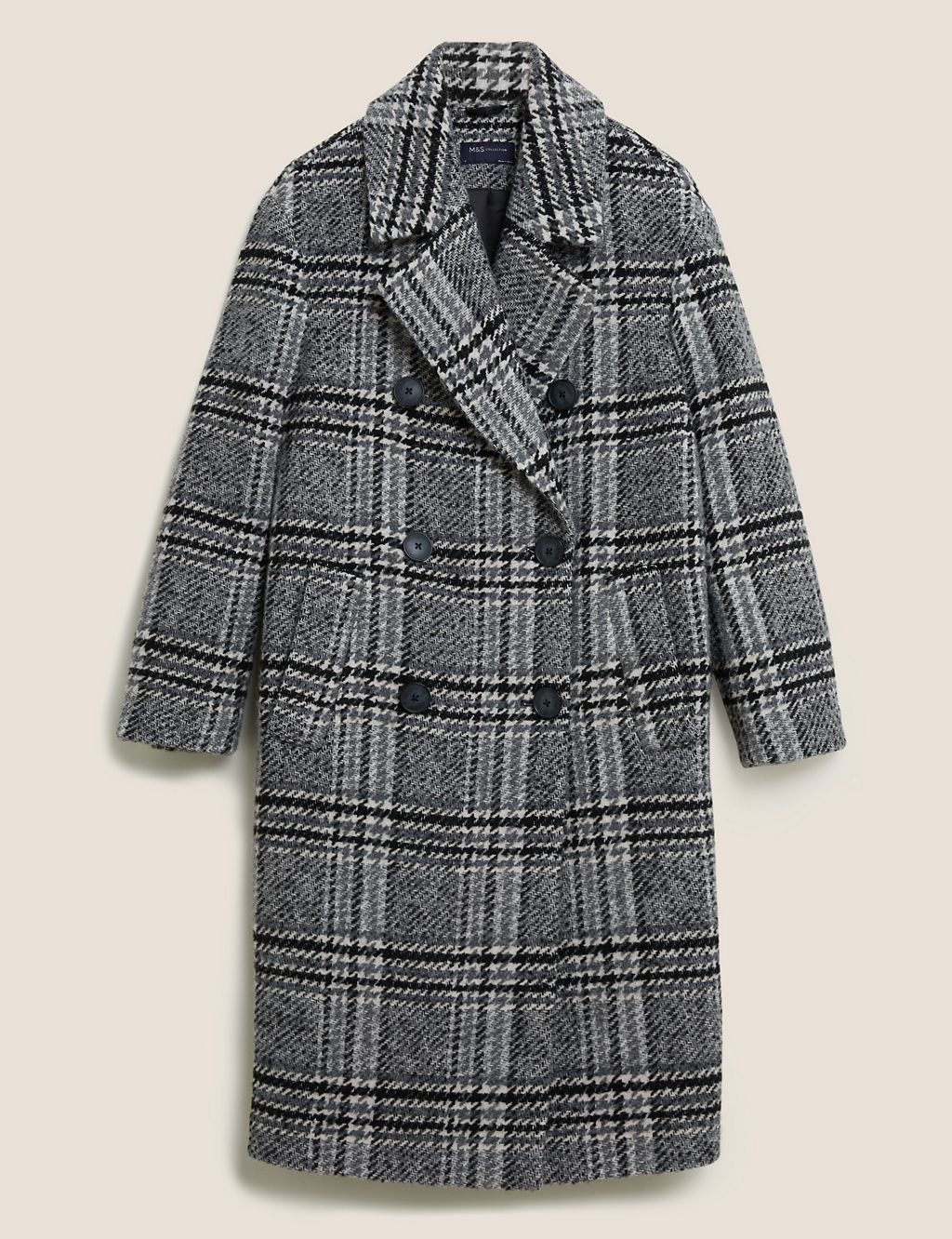 Checked Double Breasted Coat with Wool 1 of 4