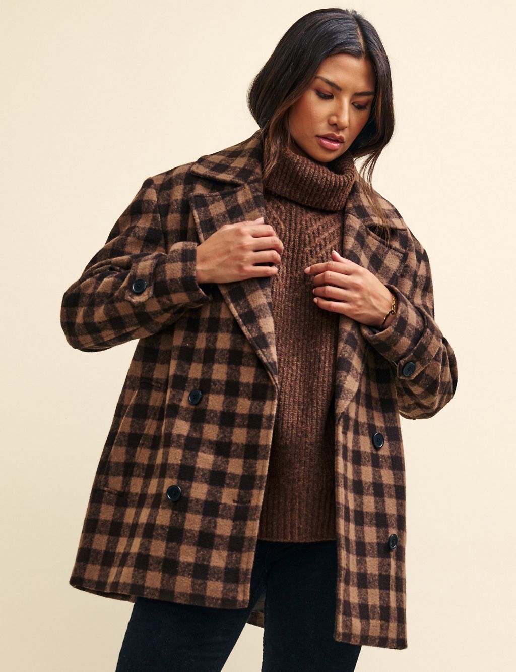 Checked Double Breasted Relaxed Pea Coat | Nobody's Child | M&S