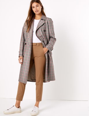 Checked trench best sale coat women's