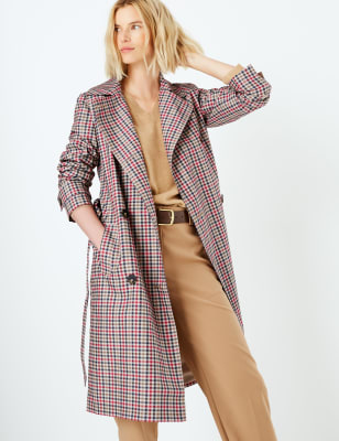 Checked trench coat on sale women's