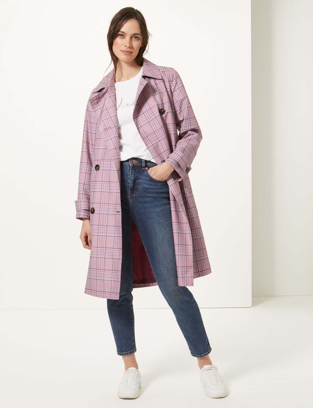 Checked Double Breasted Trench Coat 1 of 5