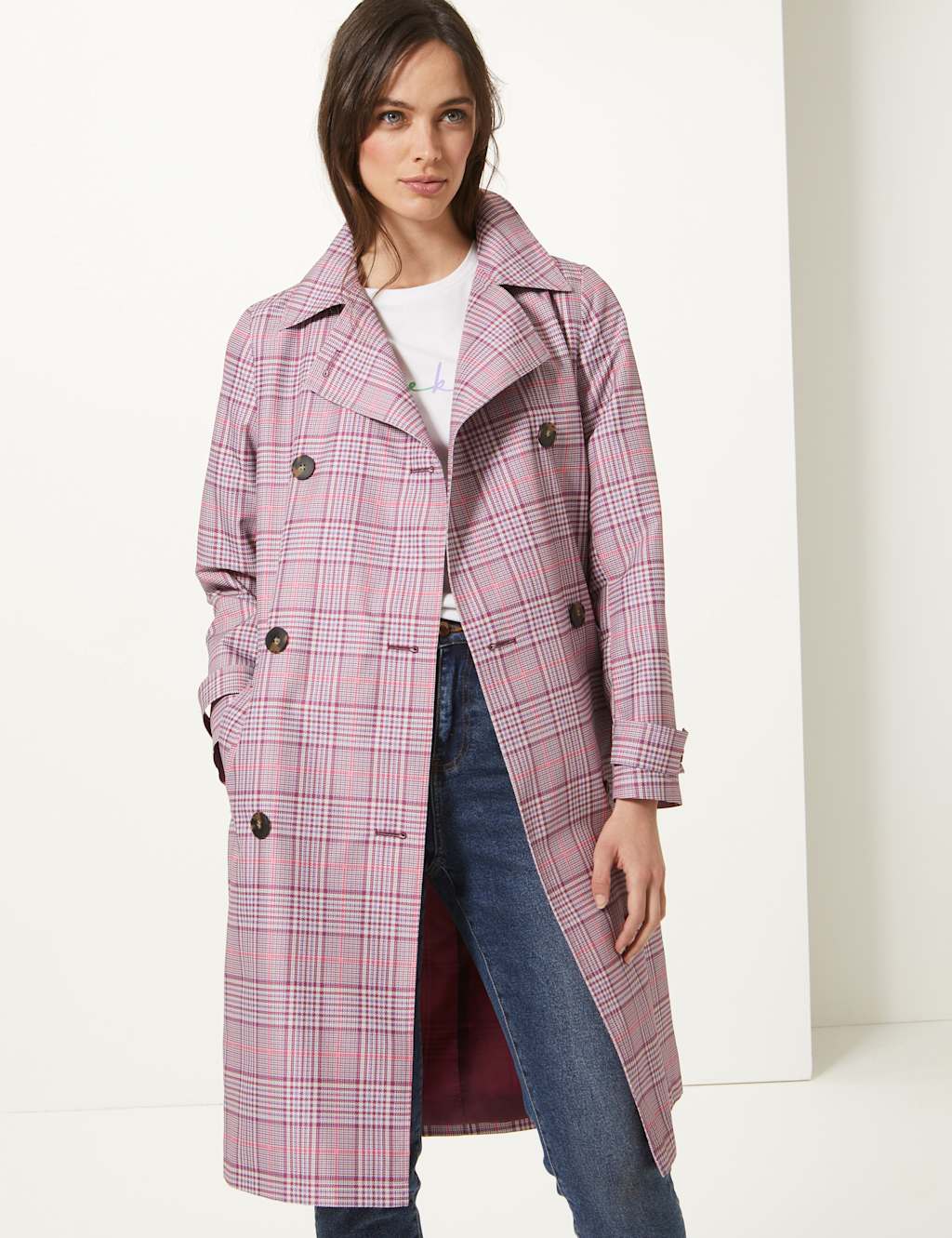 Checked Double Breasted Trench Coat 3 of 5