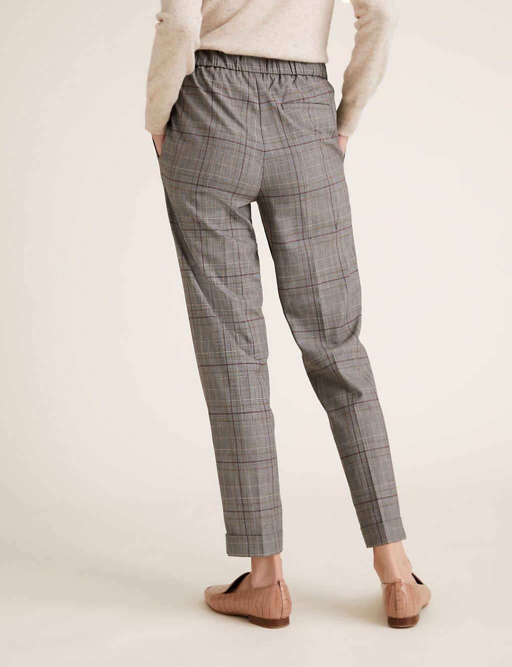 Checked Drawstring Tapered Trousers | M&S Collection | M&S