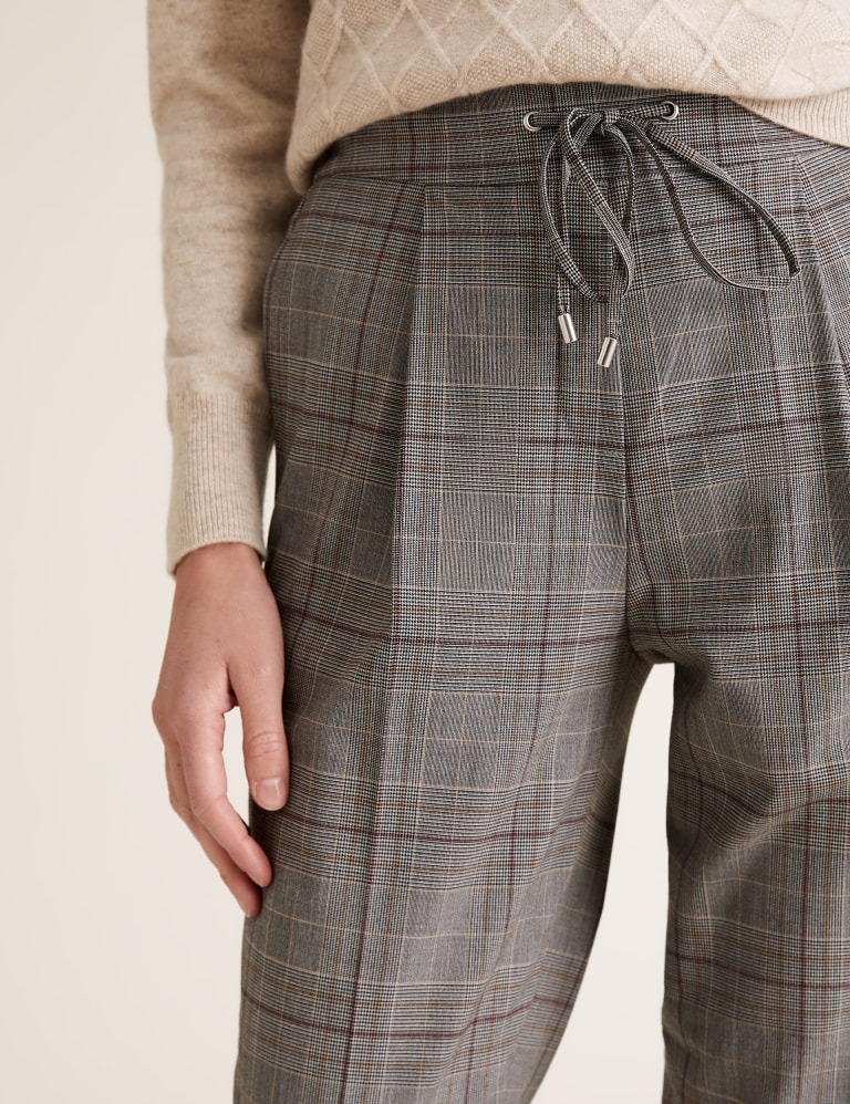 Drawstring waist plaid trousers cheap