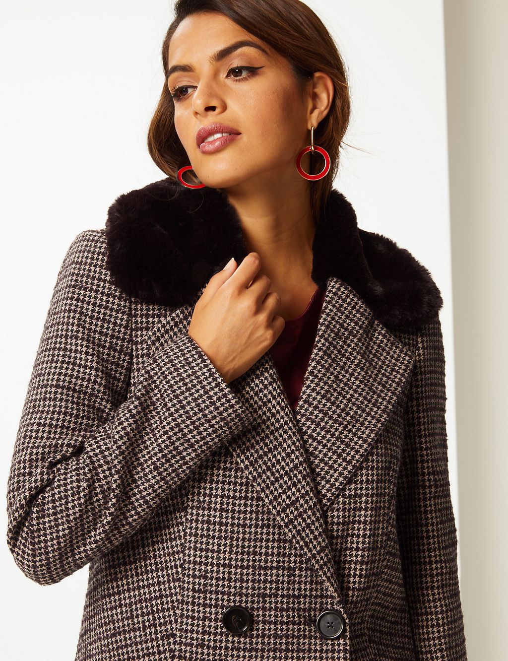Checked Faux Fur Double Breasted Coat 2 of 4