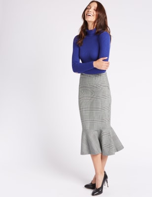 Checked fishtail outlet skirt