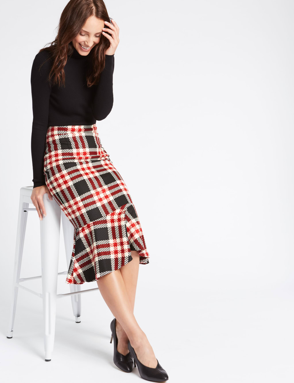 Checked Fishtail A-Line Midi Skirt 2 of 5