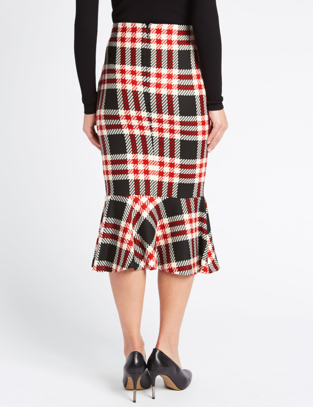 Checked Fishtail A-Line Midi Skirt 4 of 5