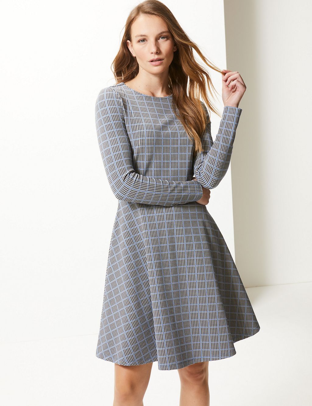 Checked Fit & Flare Knee Length Dress 2 of 4