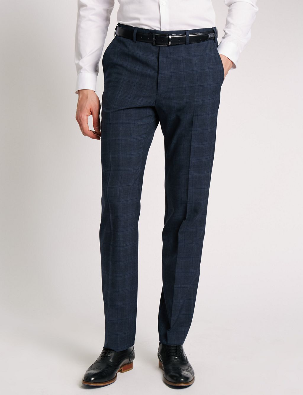 Checked Flat Front Trousers with Wool 3 of 3