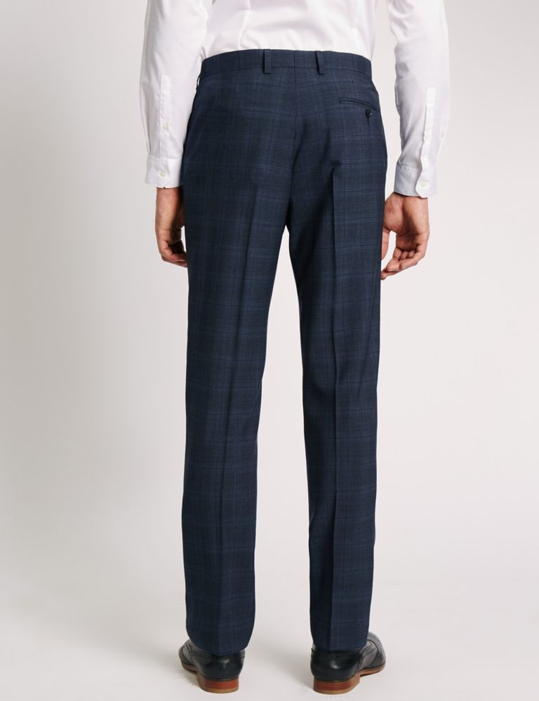 Checked Flat Front Trousers with Wool 3 of 3