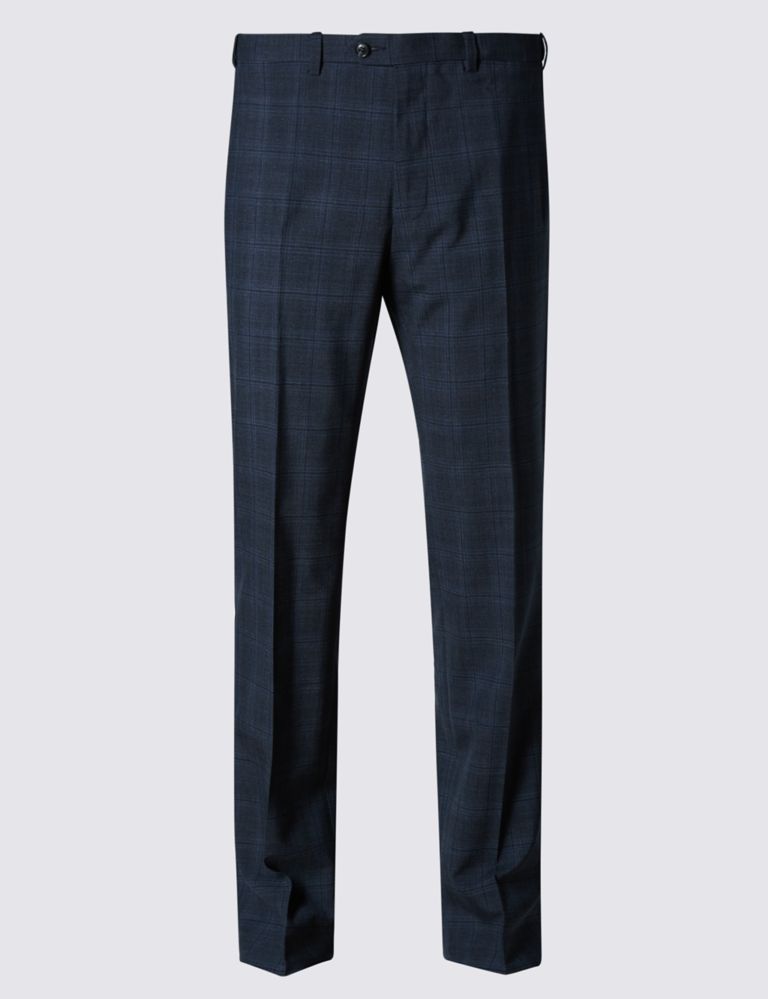 Checked Flat Front Trousers with Wool 2 of 3