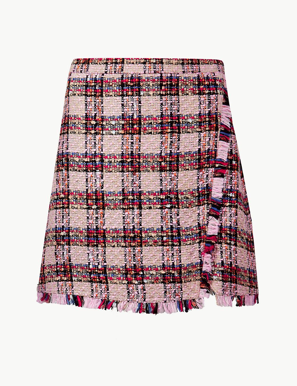 Checked Fringe Detail Wrap Mini Skirt 1 of 4