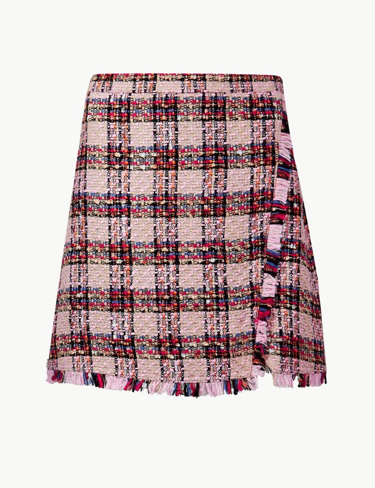 Checked Fringe Detail Wrap Mini Skirt 2 of 4