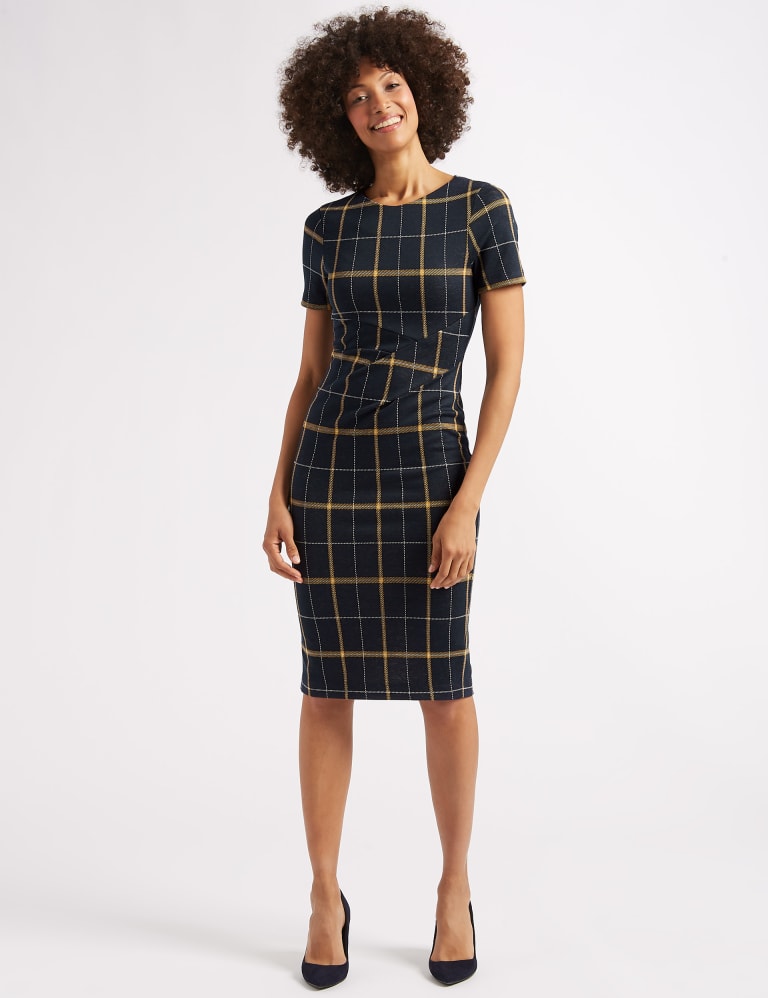 Checked Half Sleeve Pencil Dress M S Collection M S