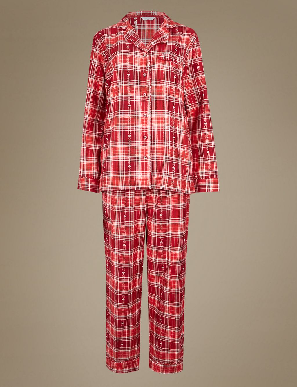 Checked Heart Revere Long Sleeve Pyjama Set 1 of 7