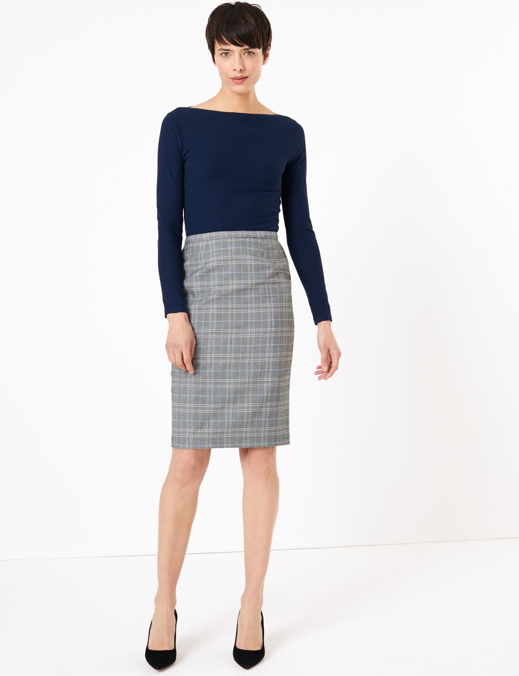 Checked Knee Length Pencil Skirt | M&S Collection | M&S