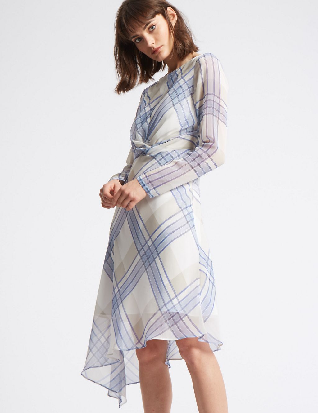 Checked Knot Front Tunic Midi Dress 2 of 5