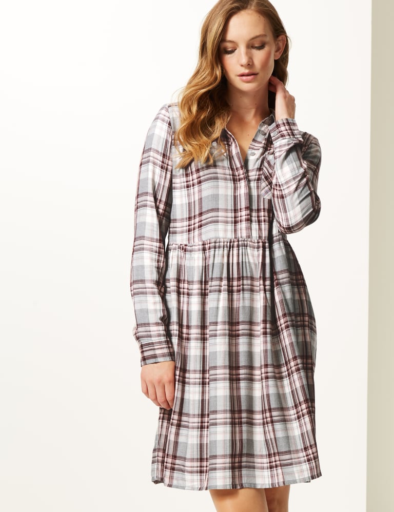 Checked Long Sleeve Drop Waist Dress M S Collection M S