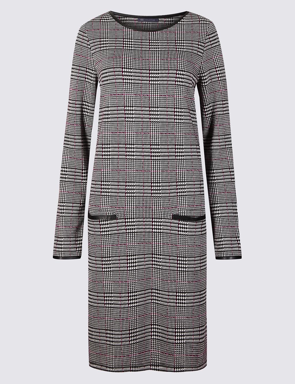 Checked Long Sleeve Shift Dress 1 of 5