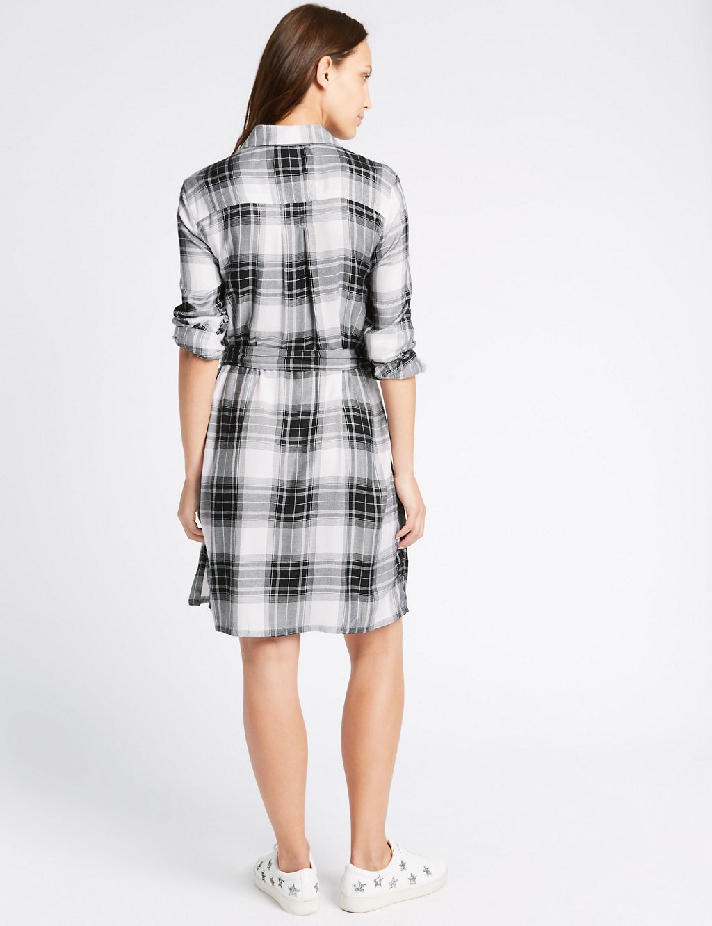 Checked Long Sleeve Shirt Dress with Belt 4 of 5