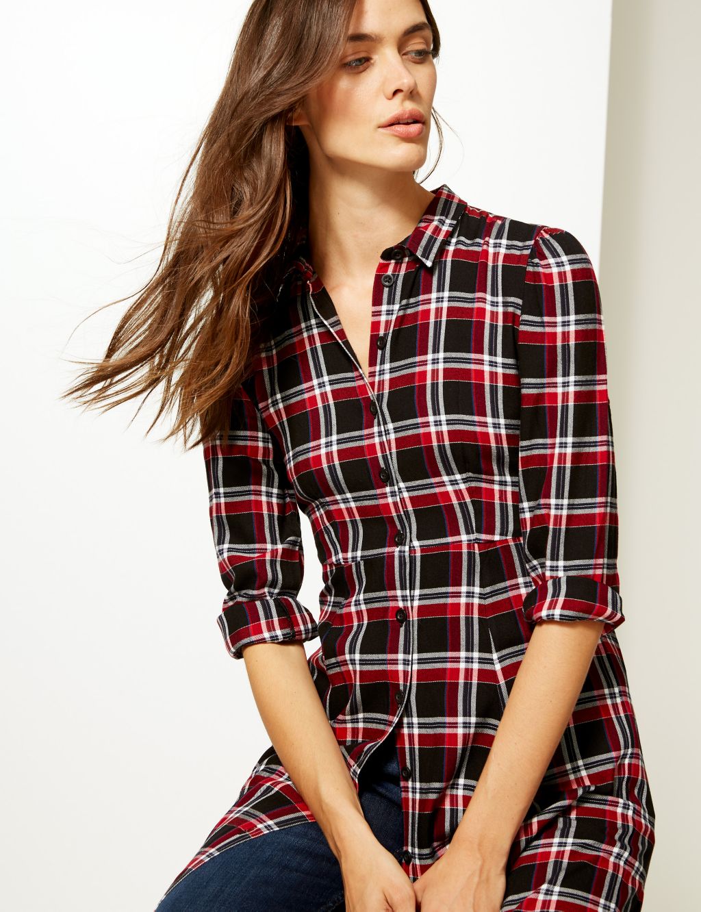 Checked Long Sleeve Shirt Maxi Dress | M&S Collection | M&S