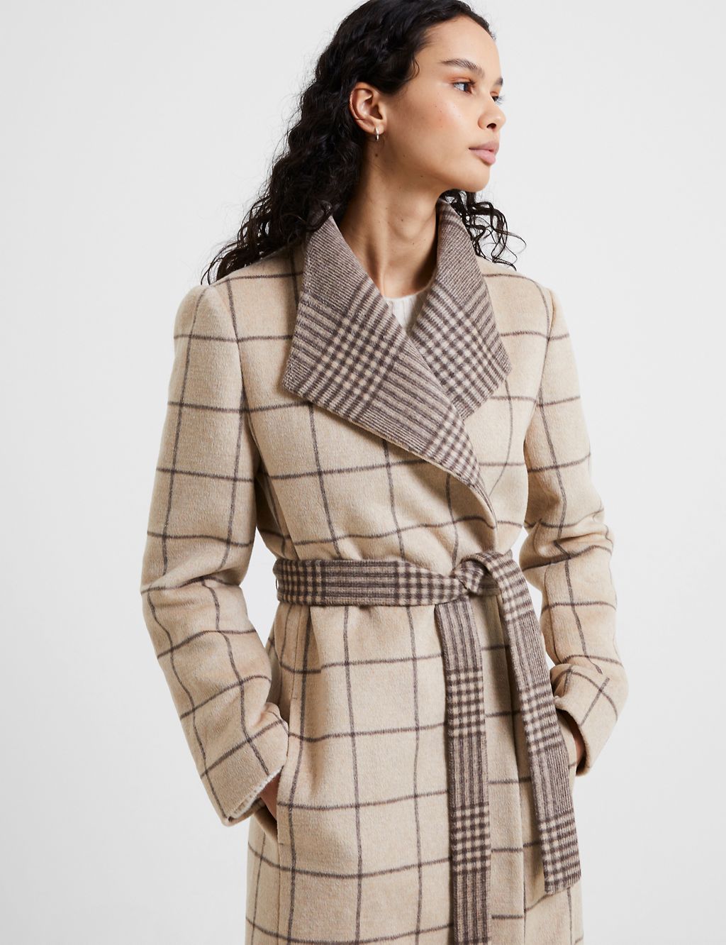 Checked Longline Trench Coat with Wool 2 of 4