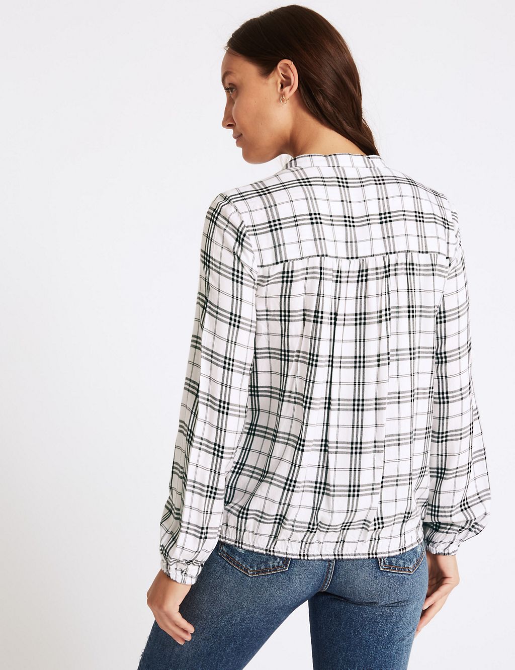 Checked Notch Neck Long Sleeve Blouse 4 of 4