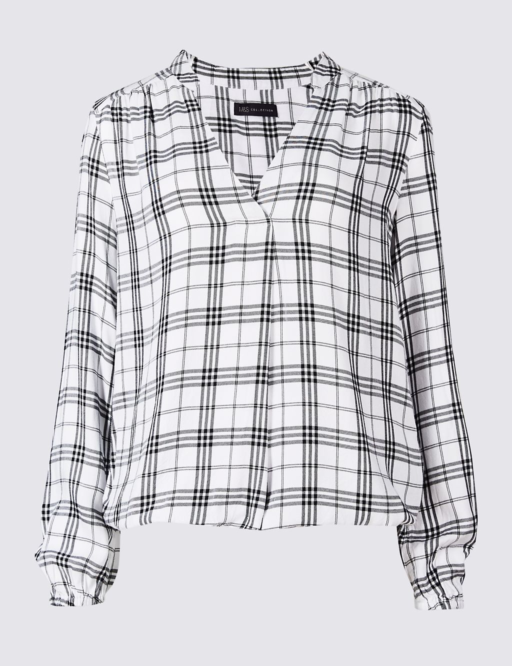 Checked Notch Neck Long Sleeve Blouse 1 of 4