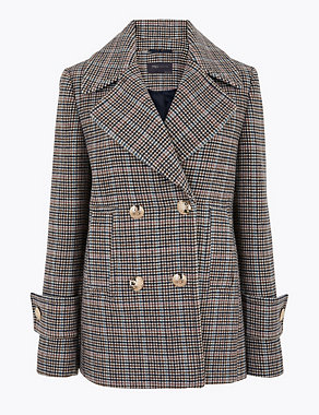 Checked Pea Coat with Wool Image 2 of 5