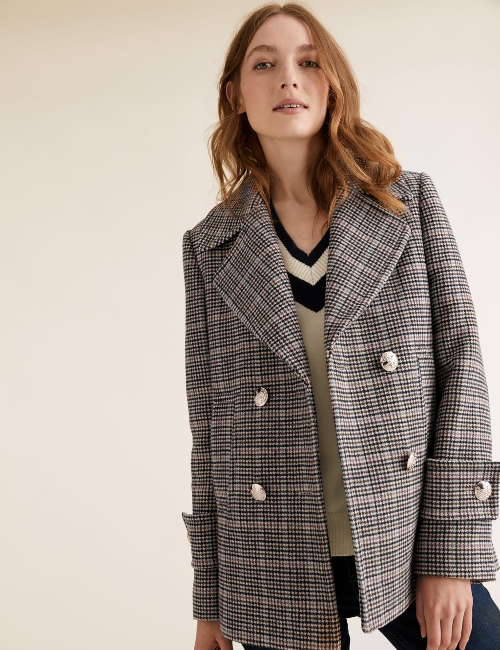 Checkered peacoat hot sale